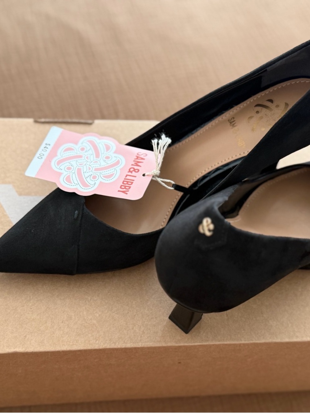 NWT Sam & Libby Black Pointed-Toe Mid Block Heel Pumps